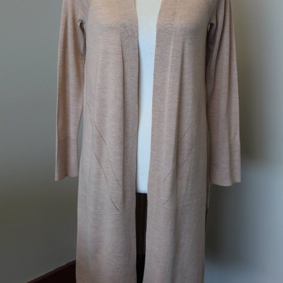 (NWT) Talbots Tan Open Front Cardigan Duster Longline Merino Wool, PS - Picture 2 of 11